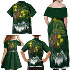 Kea Bird Kowhai New Zealand Family Matching Off Shoulder Maxi Dress and Hawaiian Shirt Mountain Landscape Maori Art