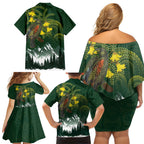 Kea Bird Kowhai New Zealand Family Matching Off Shoulder Short Dress and Hawaiian Shirt Mountain Landscape Maori Art