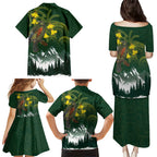 Kea Bird Kowhai New Zealand Family Matching Puletasi and Hawaiian Shirt Mountain Landscape Maori Art