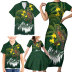 Kea Bird Kowhai New Zealand Family Matching Short Sleeve Bodycon Dress and Hawaiian Shirt Mountain Landscape Maori Art