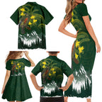 Kea Bird Kowhai New Zealand Family Matching Short Sleeve Bodycon Dress and Hawaiian Shirt Mountain Landscape Maori Art