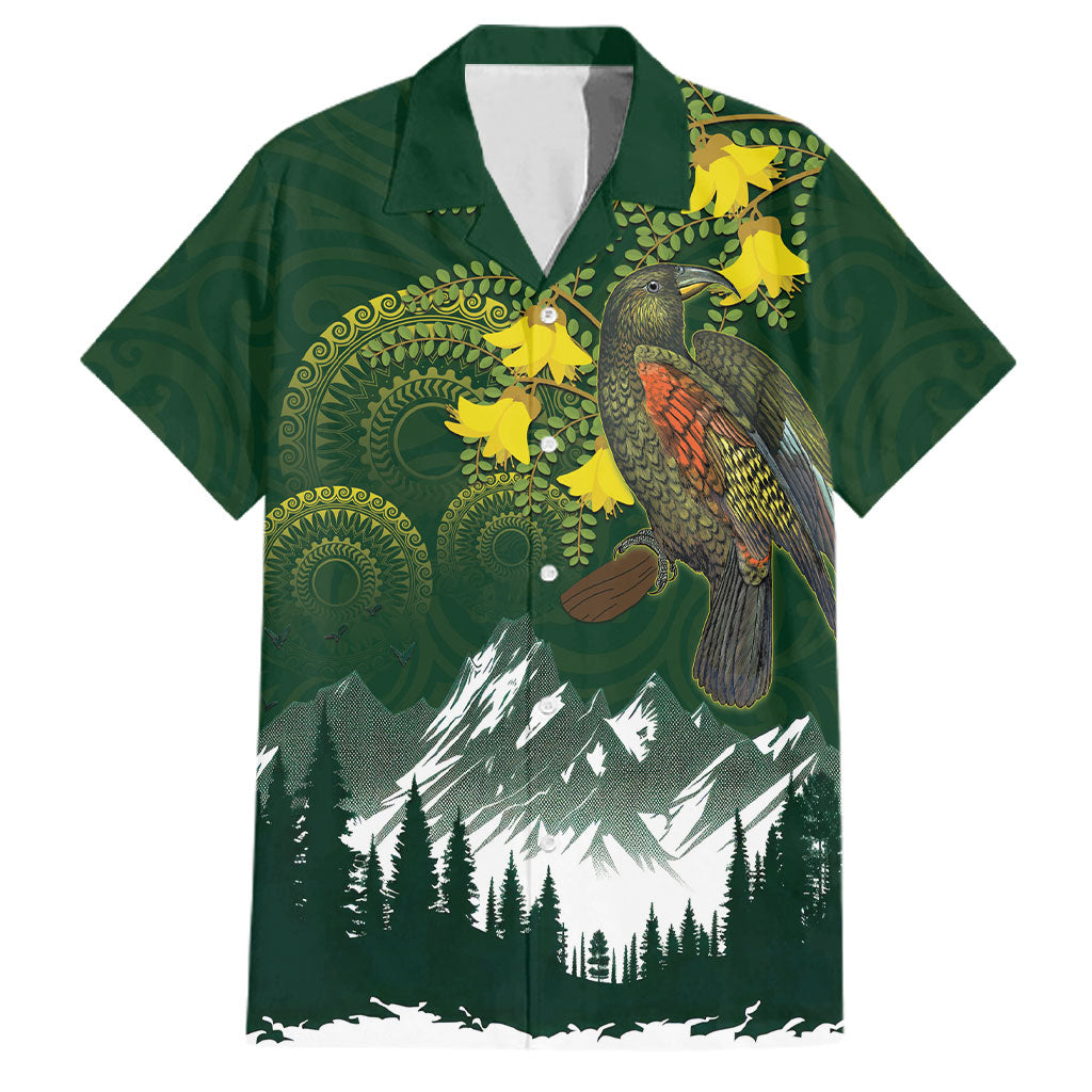 Kea Bird Kowhai New Zealand Family Matching Summer Maxi Dress and Hawaiian Shirt Mountain Landscape Maori Art