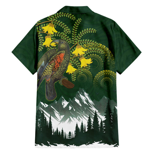 Kea Bird Kowhai New Zealand Family Matching Summer Maxi Dress and Hawaiian Shirt Mountain Landscape Maori Art