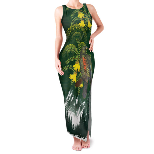 Kea Bird Kowhai New Zealand Family Matching Tank Maxi Dress and Hawaiian Shirt Mountain Landscape Maori Art