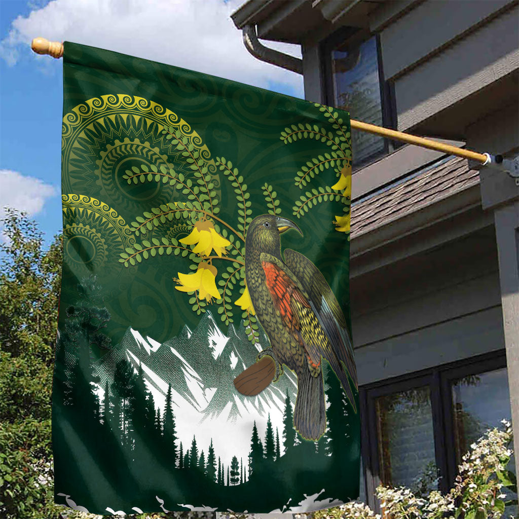 Kea Bird Kowhai New Zealand Garden Flag Mountain Landscape Maori Art