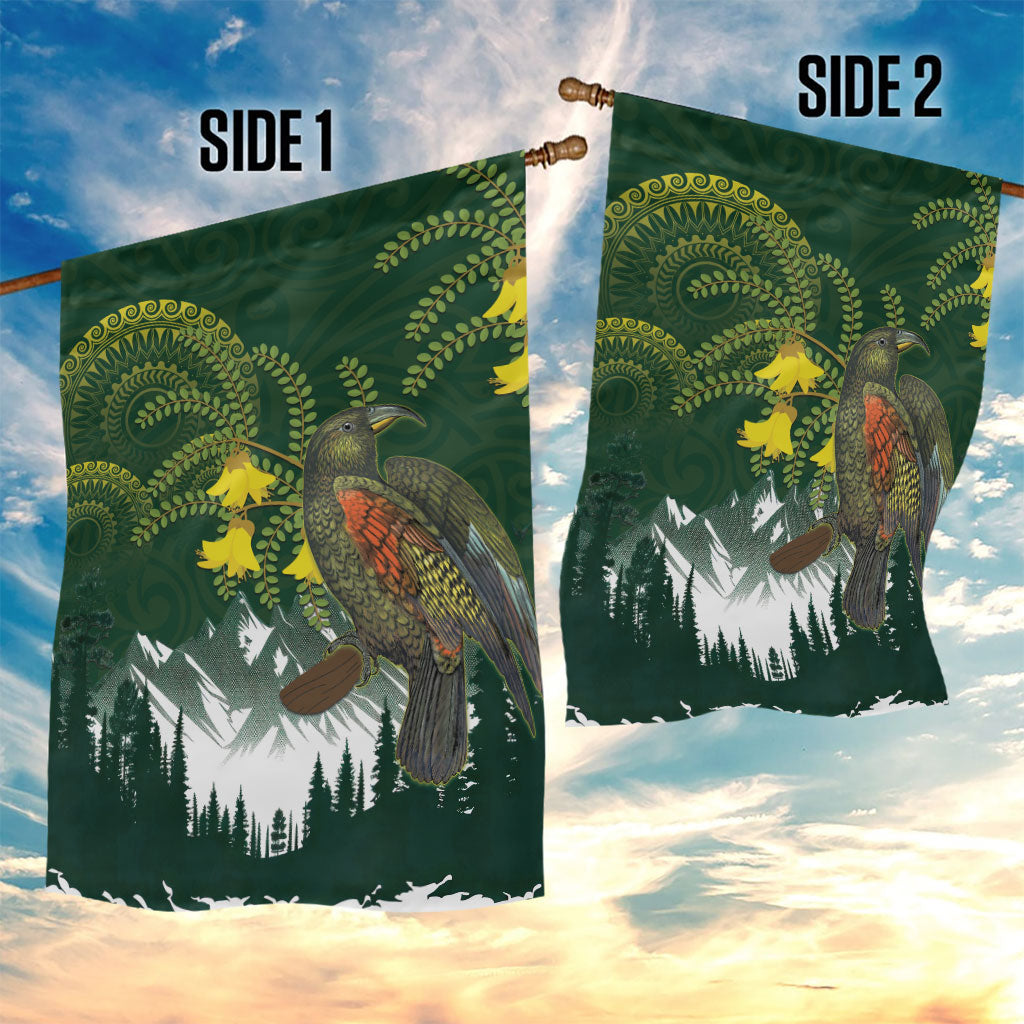 Kea Bird Kowhai New Zealand Garden Flag Mountain Landscape Maori Art