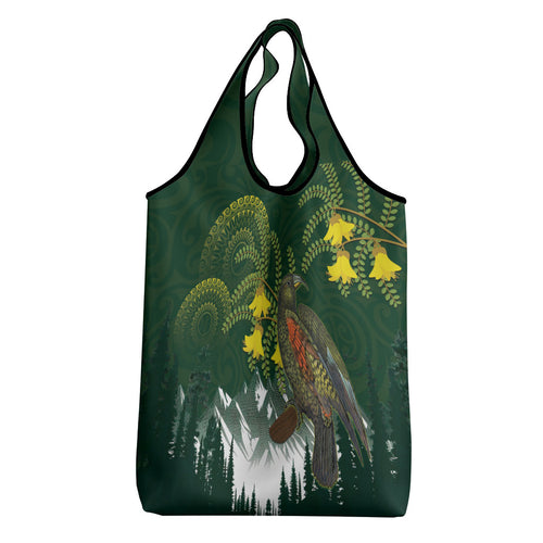 Kea Bird Kowhai New Zealand Grocery Bag Mountain Landscape Maori Art