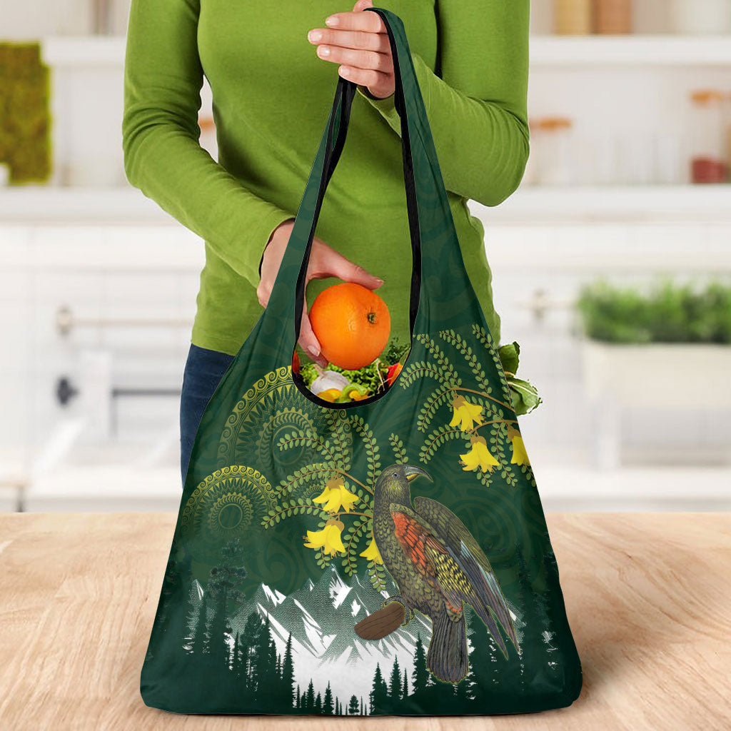 Kea Bird Kowhai New Zealand Grocery Bag Mountain Landscape Maori Art