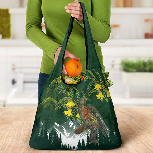Kea Bird Kowhai New Zealand Grocery Bag Mountain Landscape Maori Art