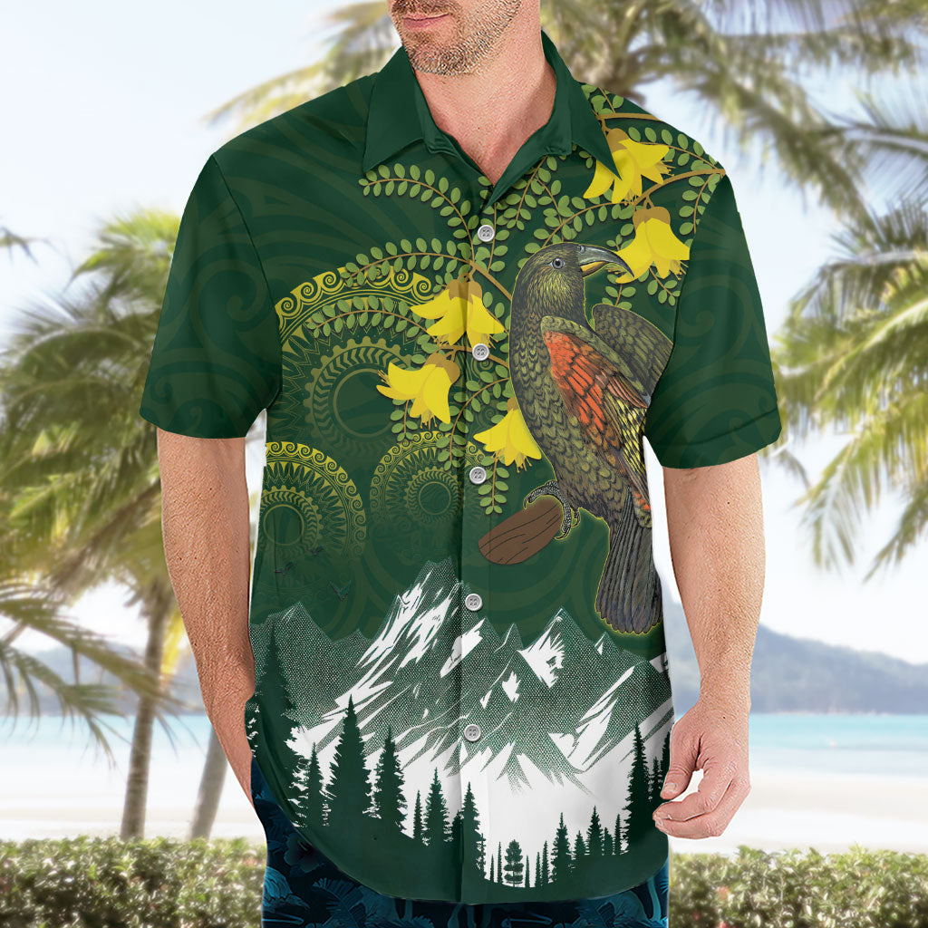 Kea Bird Kowhai New Zealand Hawaiian Shirt Mountain Landscape Maori Art