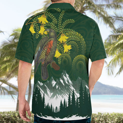 Kea Bird Kowhai New Zealand Hawaiian Shirt Mountain Landscape Maori Art