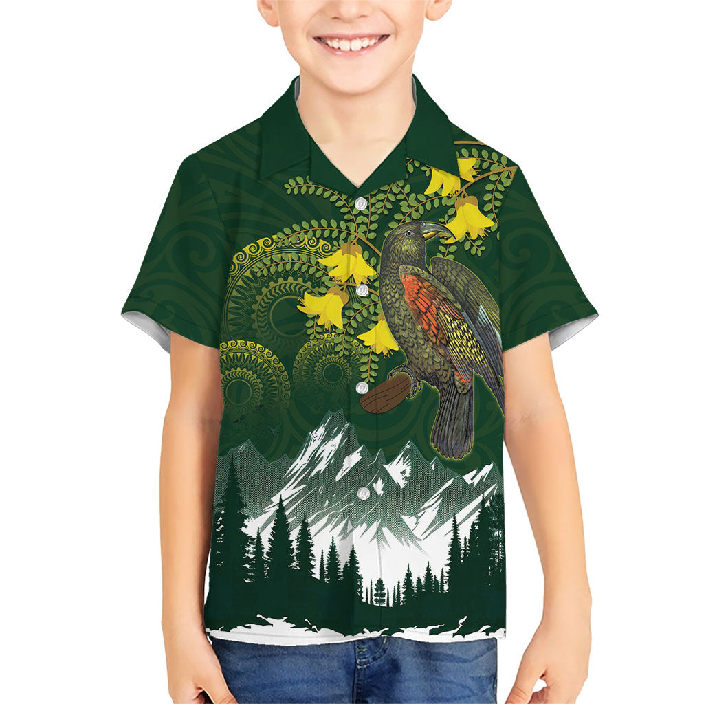 Kea Bird Kowhai New Zealand Hawaiian Shirt Mountain Landscape Maori Art