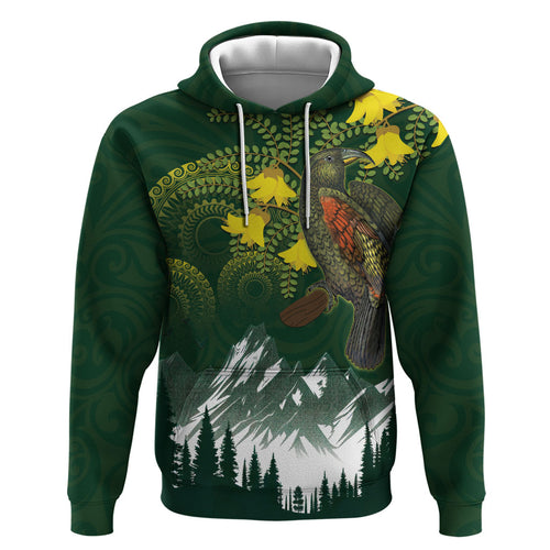 Kea Bird Kowhai New Zealand Hoodie Mountain Landscape Maori Art