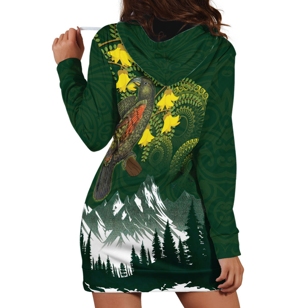 Kea Bird Kowhai New Zealand Hoodie Dress Mountain Landscape Maori Art