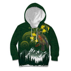 Kea Bird Kowhai New Zealand Kid Hoodie Mountain Landscape Maori Art