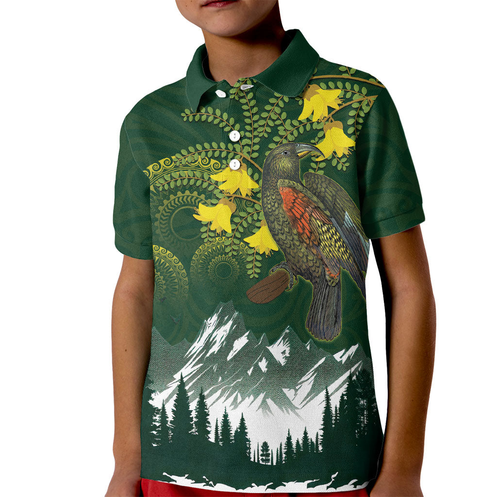 Kea Bird Kowhai New Zealand Kid Polo Shirt Mountain Landscape Maori Art