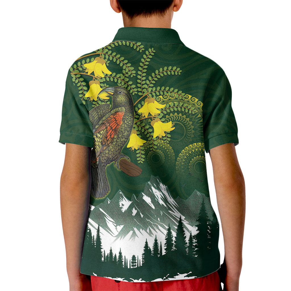Kea Bird Kowhai New Zealand Kid Polo Shirt Mountain Landscape Maori Art
