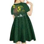 Kea Bird Kowhai New Zealand Kid Short Sleeve Dress Mountain Landscape Maori Art