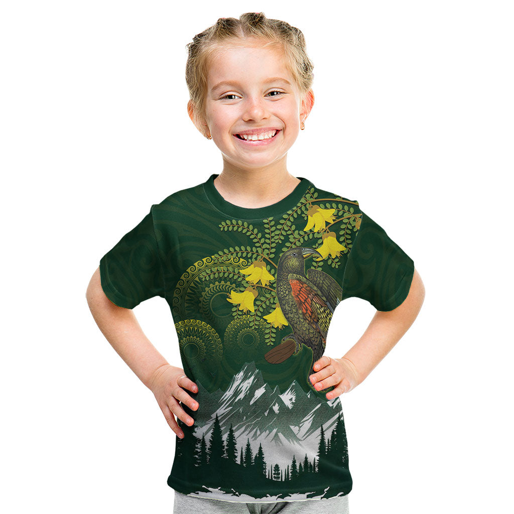 Kea Bird Kowhai New Zealand Kid T Shirt Mountain Landscape Maori Art