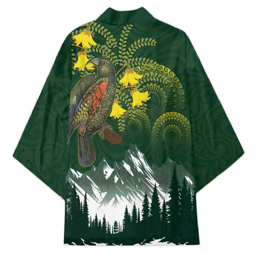Kea Bird Kowhai New Zealand Kimono Mountain Landscape Maori Art