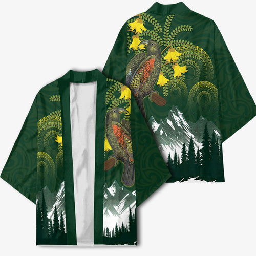 Kea Bird Kowhai New Zealand Kimono Mountain Landscape Maori Art