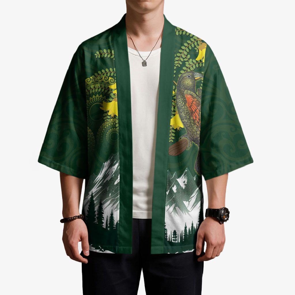 Kea Bird Kowhai New Zealand Kimono Mountain Landscape Maori Art