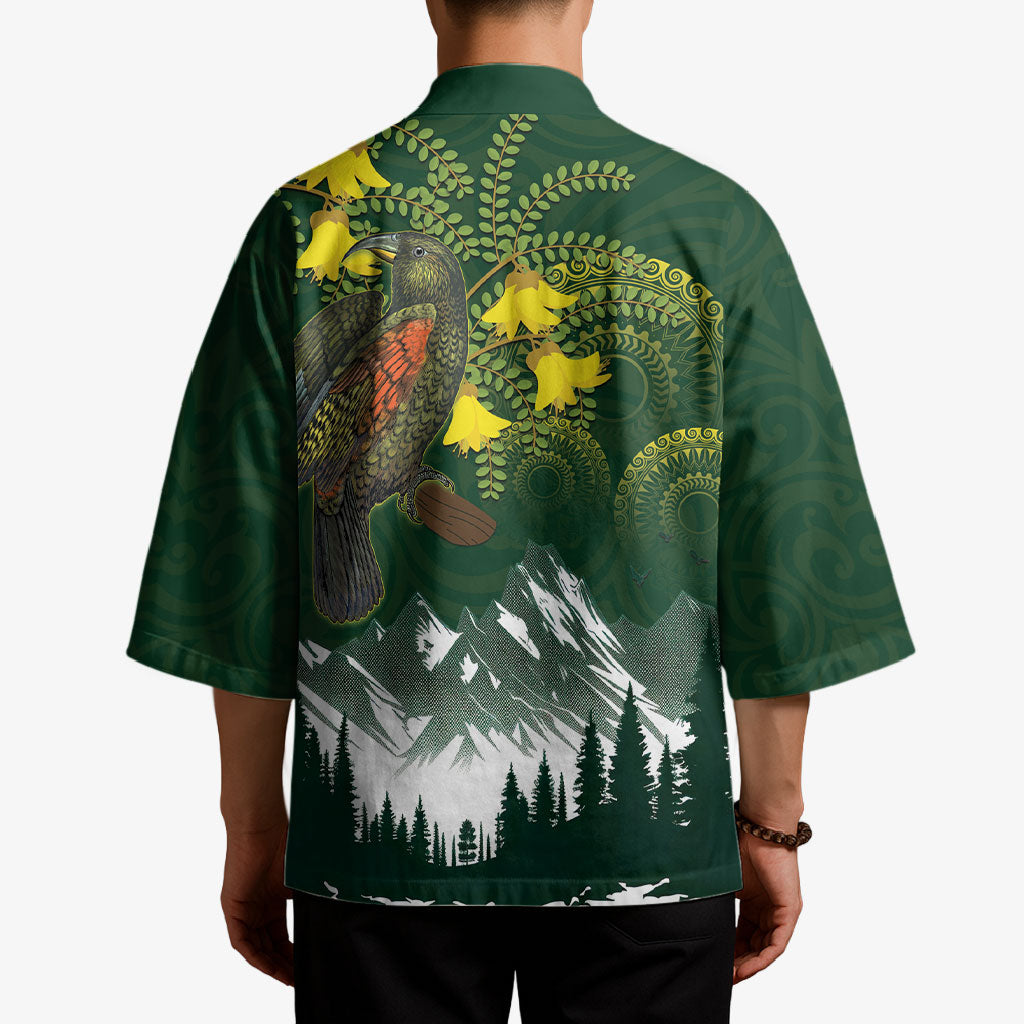 Kea Bird Kowhai New Zealand Kimono Mountain Landscape Maori Art