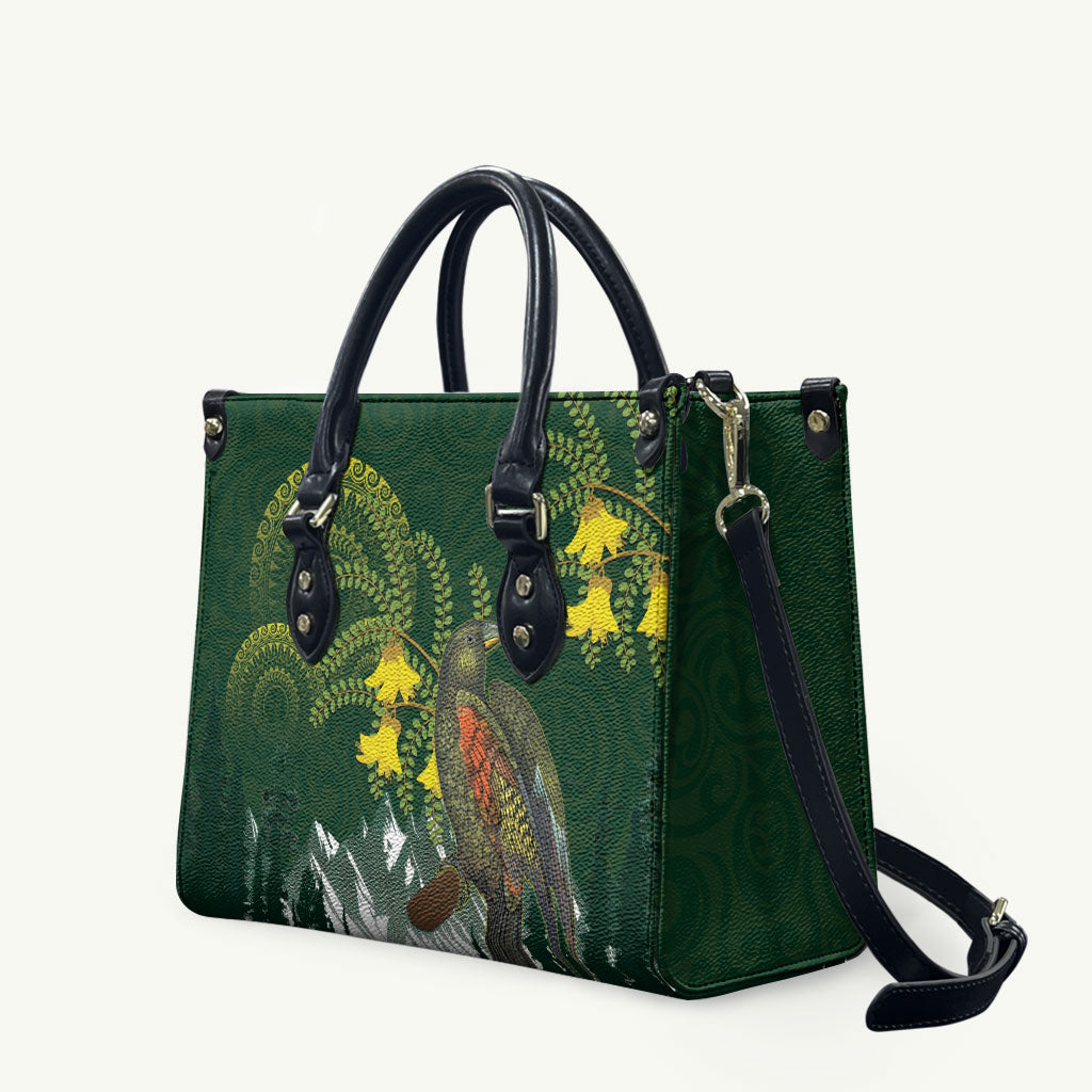 Kea Bird Kowhai New Zealand Leather Bag Mountain Landscape Maori Art