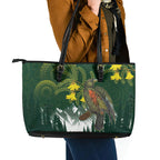 Kea Bird Kowhai New Zealand Leather Tote Bag Mountain Landscape Maori Art