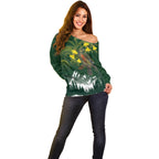 Kea Bird Kowhai New Zealand Off Shoulder Sweater Mountain Landscape Maori Art