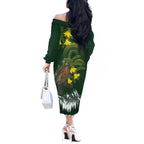 Kea Bird Kowhai New Zealand Off The Shoulder Long Sleeve Dress Mountain Landscape Maori Art