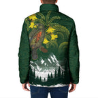 Kea Bird Kowhai New Zealand Padded Jacket Mountain Landscape Maori Art
