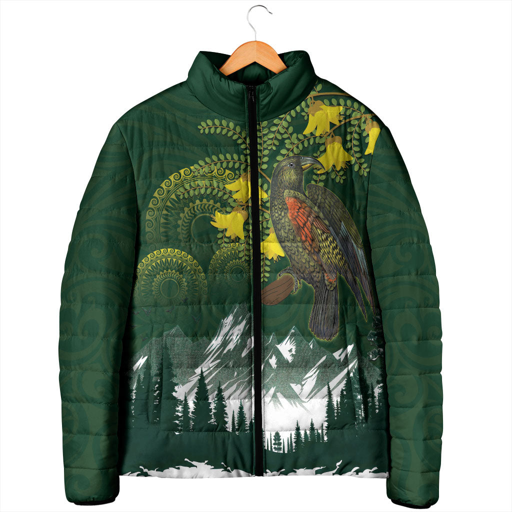 Kea Bird Kowhai New Zealand Padded Jacket Mountain Landscape Maori Art
