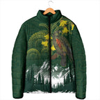 Kea Bird Kowhai New Zealand Padded Jacket Mountain Landscape Maori Art