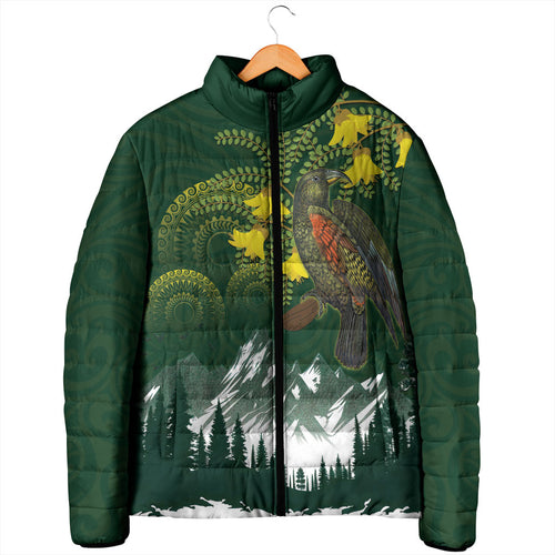 Kea Bird Kowhai New Zealand Padded Jacket Mountain Landscape Maori Art