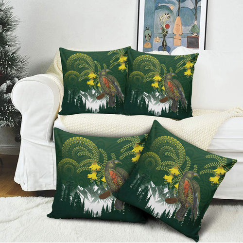 Kea Bird Kowhai New Zealand Pillow Cover Mountain Landscape Maori Art