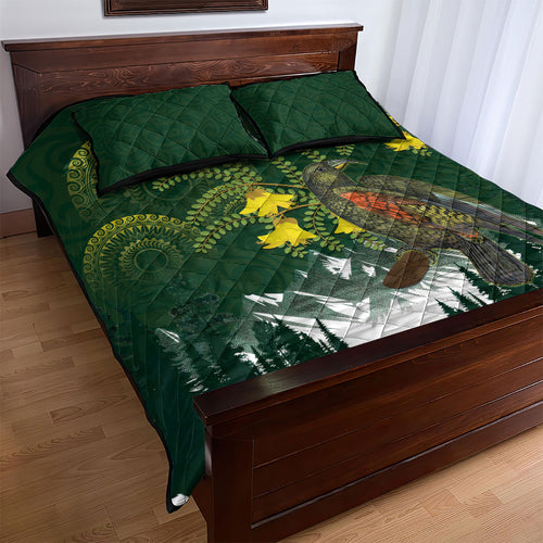 Kea Bird Kowhai New Zealand Quilt Bed Set Mountain Landscape Maori Art