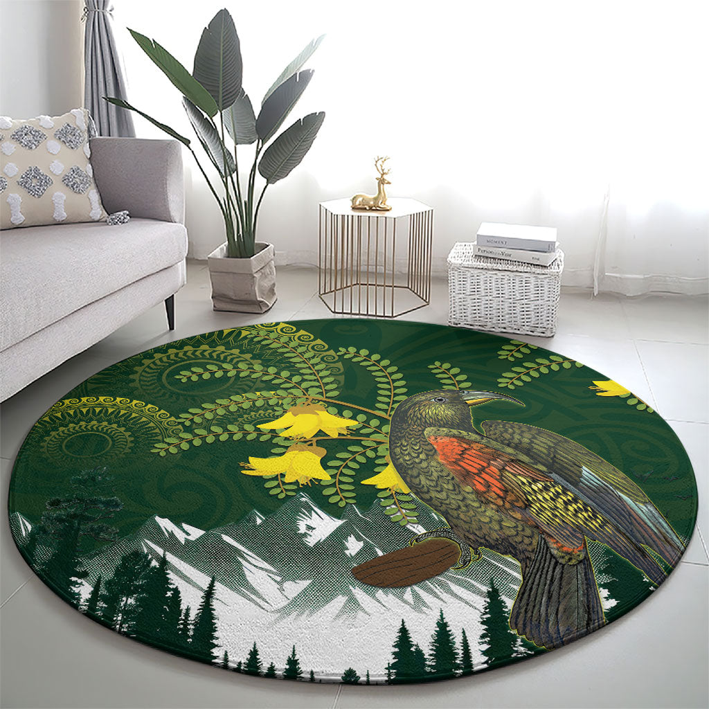 Kea Bird Kowhai New Zealand Round Carpet Mountain Landscape Maori Art