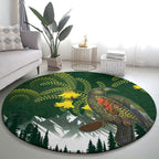 Kea Bird Kowhai New Zealand Round Carpet Mountain Landscape Maori Art