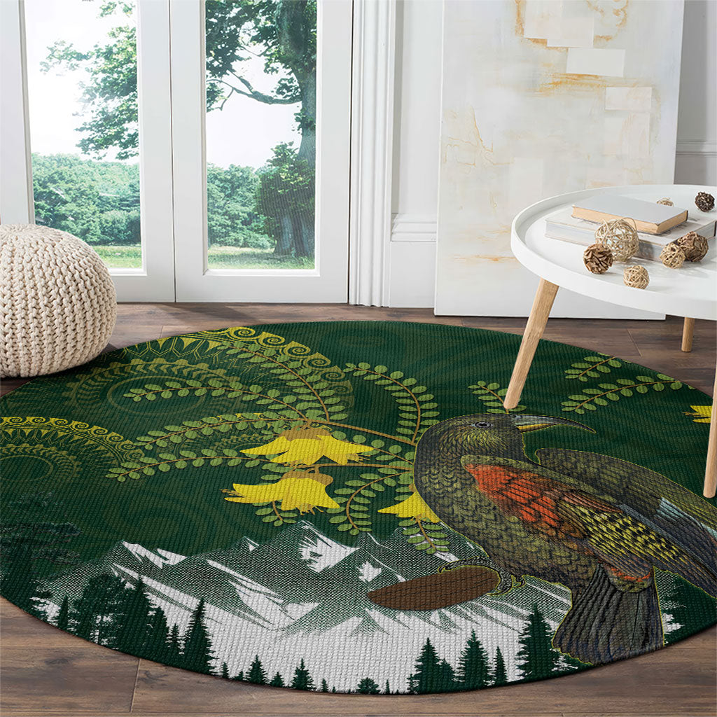 Kea Bird Kowhai New Zealand Round Carpet Mountain Landscape Maori Art