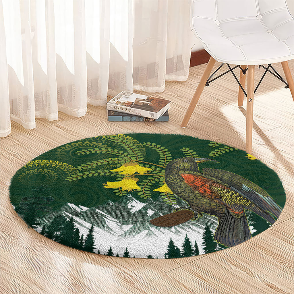 Kea Bird Kowhai New Zealand Round Carpet Mountain Landscape Maori Art