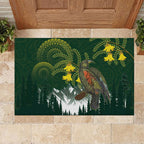 Kea Bird Kowhai New Zealand Rubber Doormat Mountain Landscape Maori Art