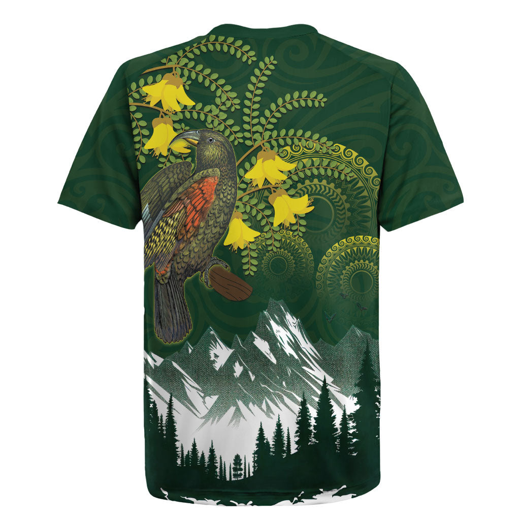 Kea Bird Kowhai New Zealand Rugby Jersey Mountain Landscape Maori Art