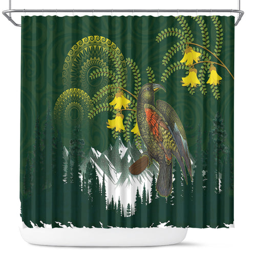 Kea Bird Kowhai New Zealand Shower Curtain Mountain Landscape Maori Art