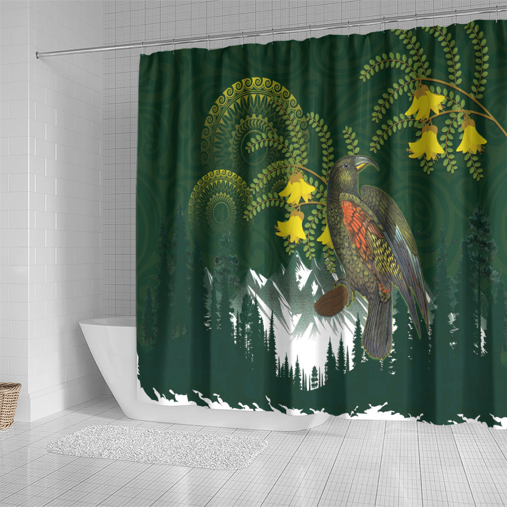 Kea Bird Kowhai New Zealand Shower Curtain Mountain Landscape Maori Art