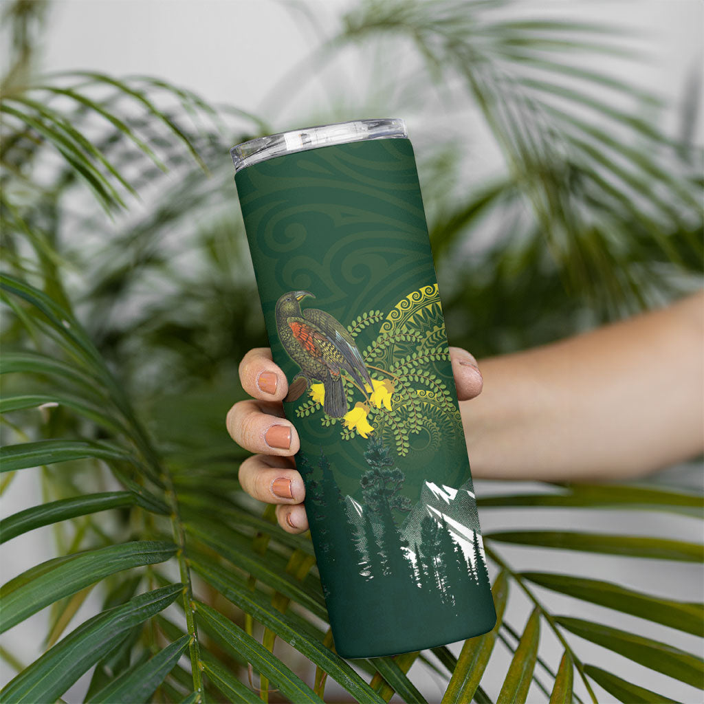 Kea Bird Kowhai New Zealand Skinny Tumbler Mountain Landscape Maori Art