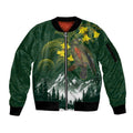 Kea Bird Kowhai New Zealand Sleeve Zip Bomber Jacket Mountain Landscape Maori Art
