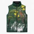 Kea Bird Kowhai New Zealand Sleeveless Puffer Jacket Mountain Landscape Maori Art