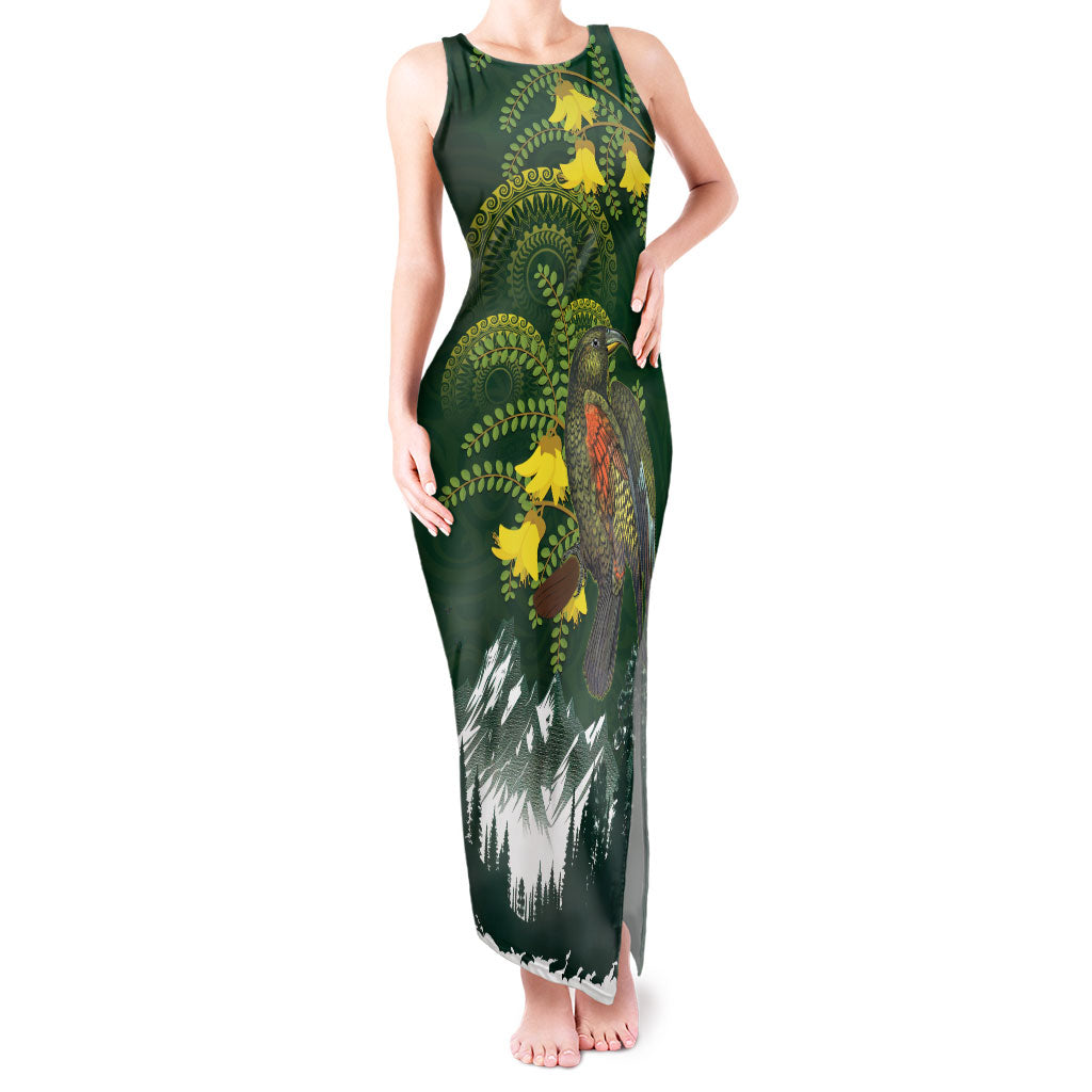 Kea Bird Kowhai New Zealand Tank Maxi Dress Mountain Landscape Maori Art