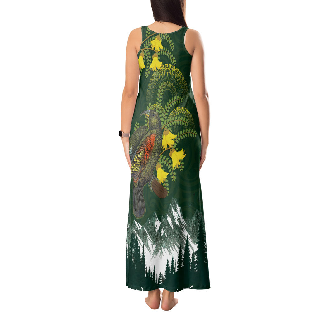 Kea Bird Kowhai New Zealand Tank Maxi Dress Mountain Landscape Maori Art